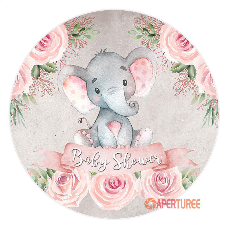 Aperturee - Floral Elephant Circle Baby Shower Backdrop