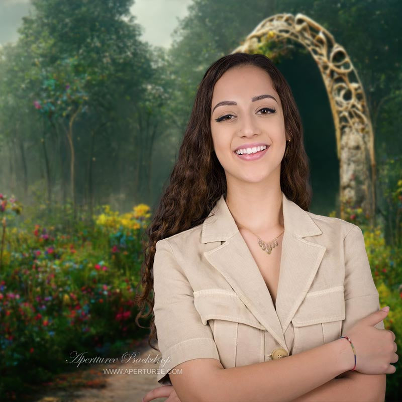 Aperturee - Floral Forest Wonderland Stone Gate Spring Backdrop