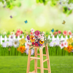 Aperturee - Floral Grass Butterflies Garden Spring Photo Backdrop