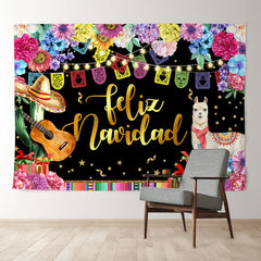 Aperturee - Floral Llama Gold Feliz Navidad Christmas Backdrop