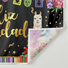 Aperturee - Floral Llama Gold Feliz Navidad Christmas Backdrop