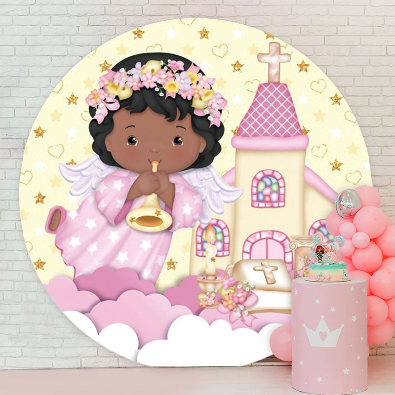 Aperturee - Flower Girl House Round Baby Shower Backdrop