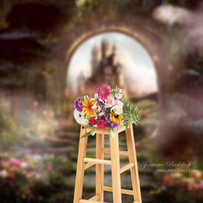 Aperturee - Foggy Jungle Castle Floral Forest Spring Backdrop