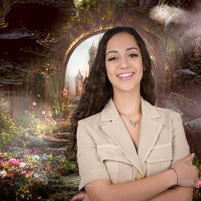 Aperturee - Foggy Jungle Castle Floral Forest Spring Backdrop