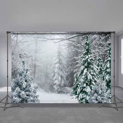 Aperturee - Foggy Wild Forest Trees Snowy Winter Backdrop