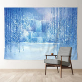 Aperturee - Frozen Forest Blue World Waterfall Winter Backdrop