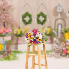 Aperturee - Garden Floral Rustic Wooden Spring Backdrop For Photo