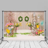 Aperturee - Garden Floral Rustic Wooden Spring Backdrop For Photo