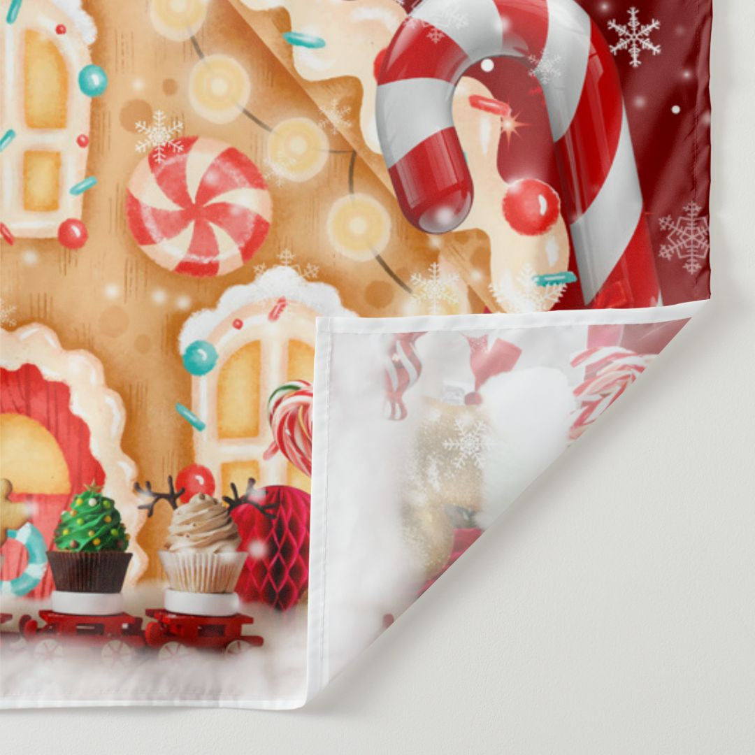 Aperturee - Gingerbread House Candy Snowy Christmas Backdrop