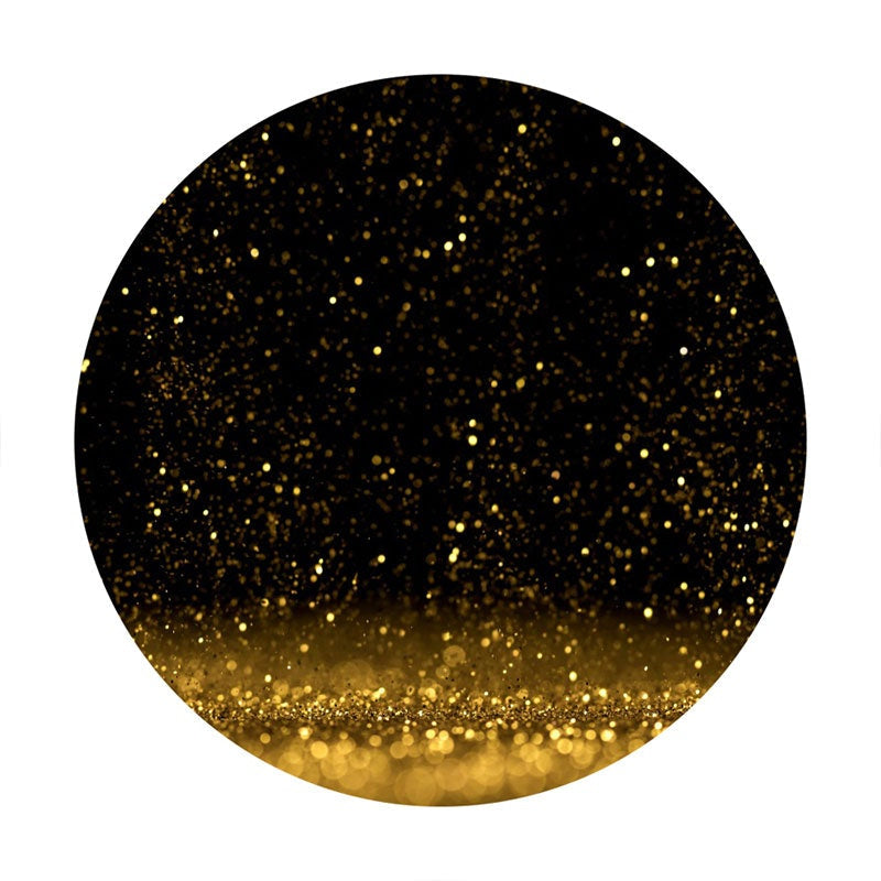 Aperturee - Glitter Black Gold Round Happy Birthday Backdrop
