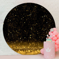 Aperturee - Glitter Black Gold Round Happy Birthday Backdrop