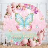 Aperturee - Glitter Cute Butterfly Birthday Round Backdrop