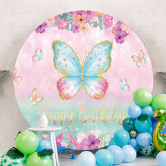 Aperturee - Glitter Cute Butterfly Birthday Round Backdrop