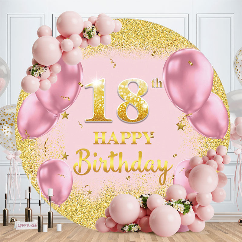 Aperturee - Glitter Gold Pink Happy 18Th Birthday Backdrop