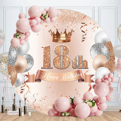 Aperturee - Glitter Pink Silver Round Happy 18Th Birthday Backdrop