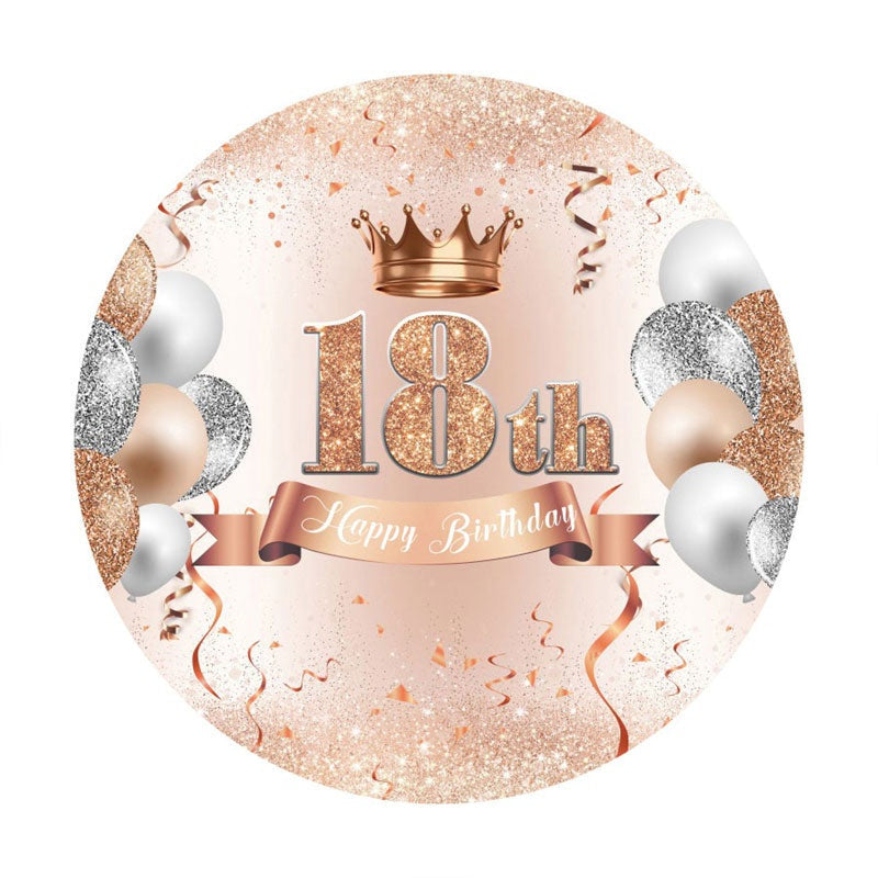 Aperturee - Glitter Pink Silver Round Happy 18Th Birthday Backdrop