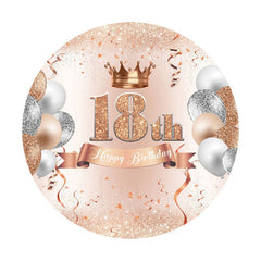 Aperturee - Glitter Pink Silver Round Happy 18Th Birthday Backdrop