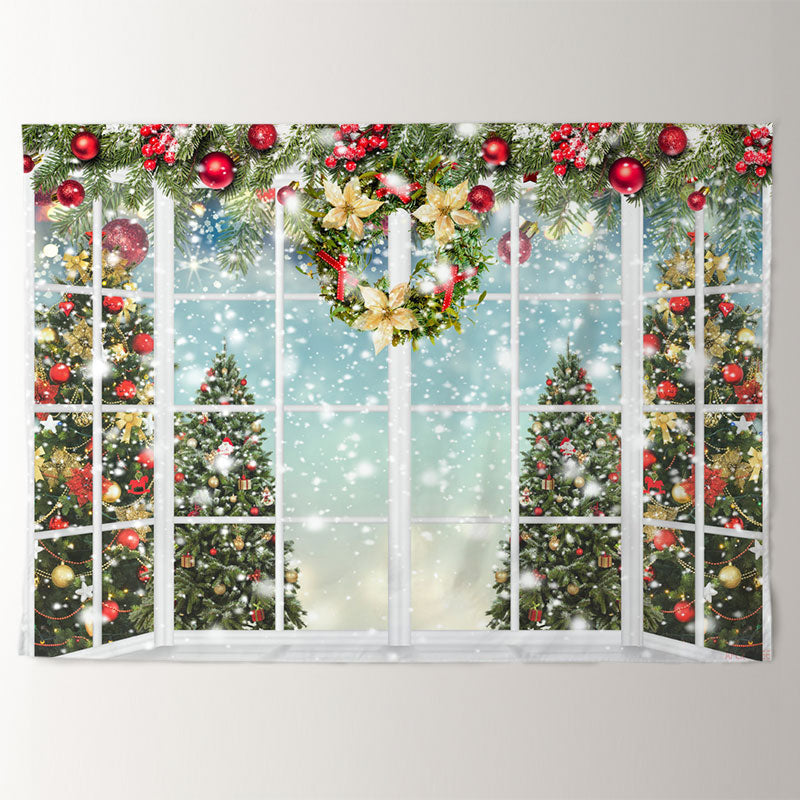 Aperturee - Glitter Snowy Winter Holiday Christmas Backdrop