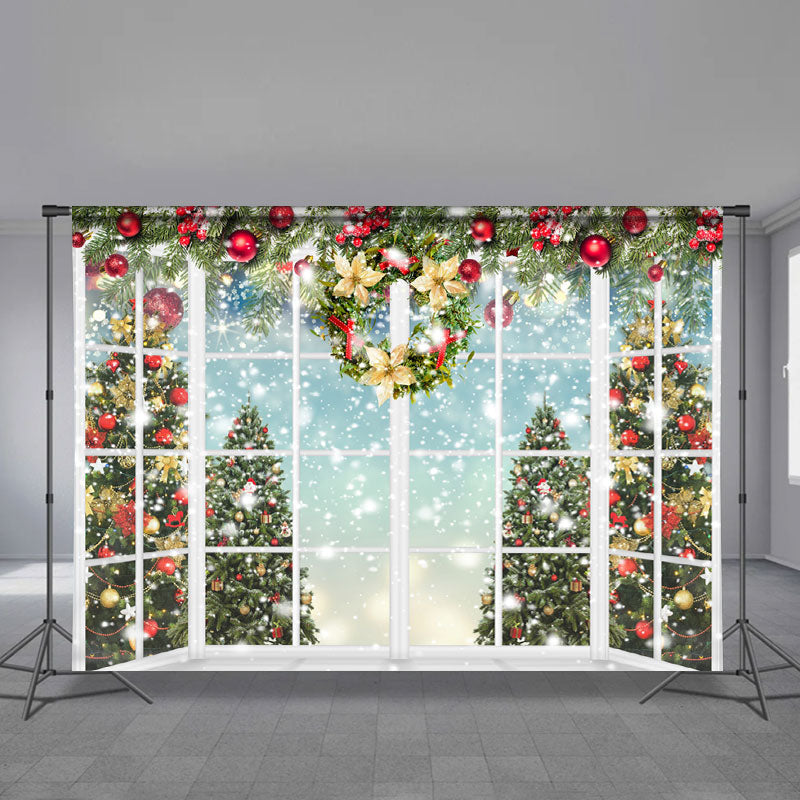 Aperturee - Glitter Snowy Winter Holiday Christmas Backdrop