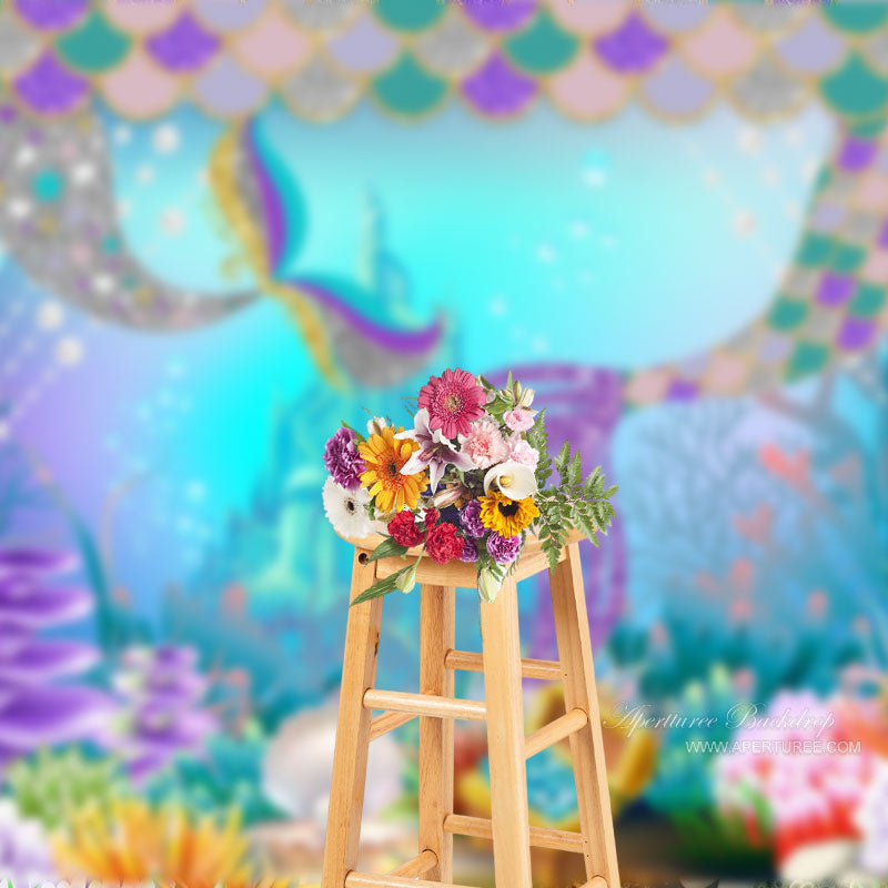 Aperturee - Glitter Undersea Castle Mermaid Summer Backdrop