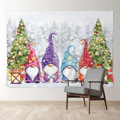 Aperturee - Gnomes Snowy Forest Bauble Tree Christmas Backdrop