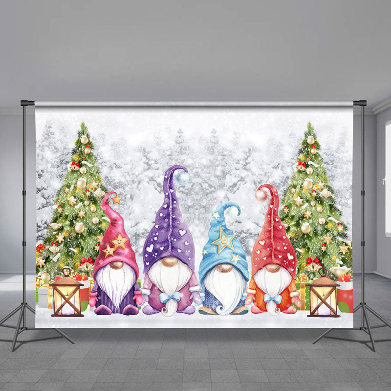 Aperturee - Gnomes Snowy Forest Bauble Tree Christmas Backdrop