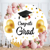Aperturee - Gold Ballons Round Black Congrats Grad Backdrop