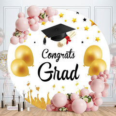 Aperturee - Gold Ballons Round Black Congrats Grad Backdrop