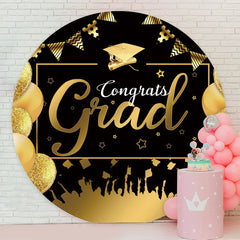 Aperturee - Gold Balloons Round Glitter Black Grad Backdrop