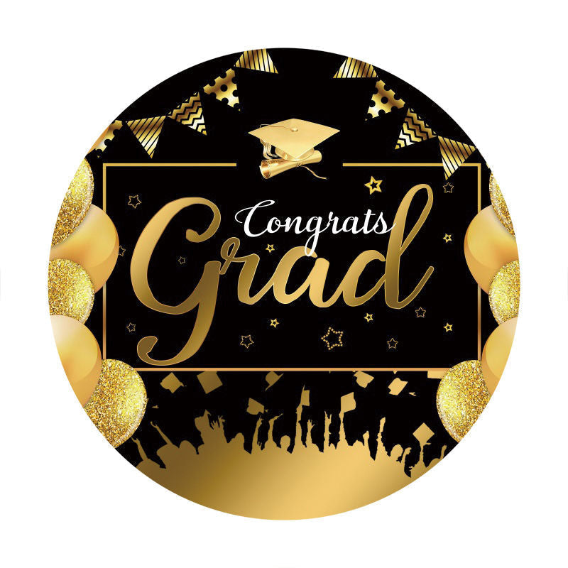 Aperturee - Gold Balloons Round Glitter Black Grad Backdrop