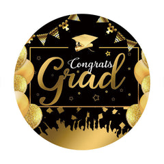 Aperturee - Gold Balloons Round Glitter Black Grad Backdrop