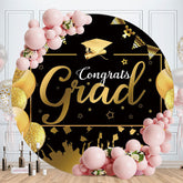 Aperturee - Gold Balloons Round Glitter Black Grad Backdrop