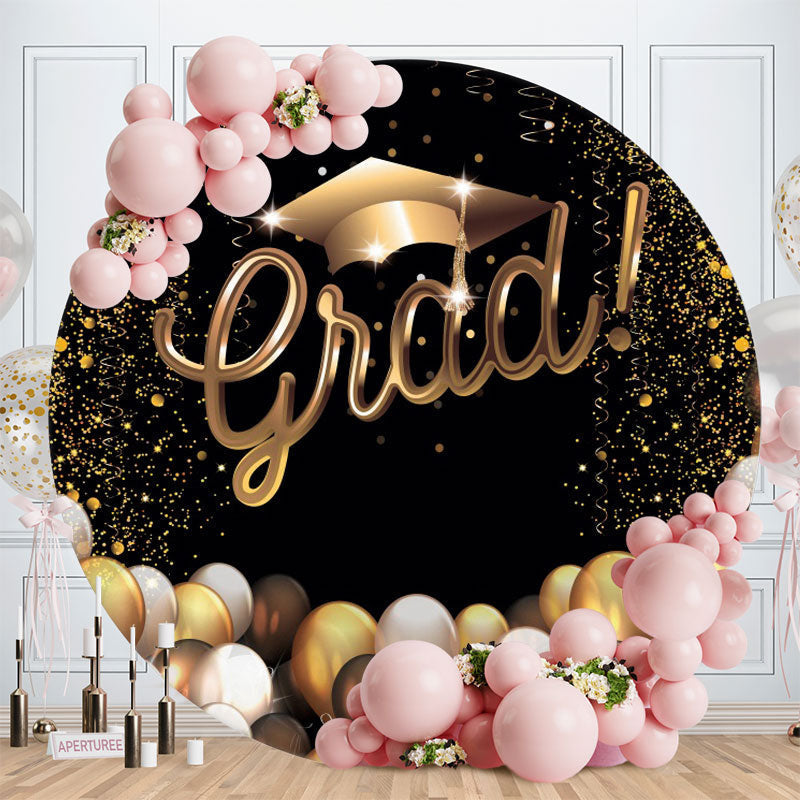 Aperturee - Gold Black Ballon Round Glitter Grad Backdrop