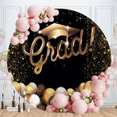 Aperturee - Gold Black Ballon Round Glitter Grad Backdrop