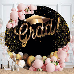 Aperturee - Gold Black Ballon Round Glitter Grad Backdrop