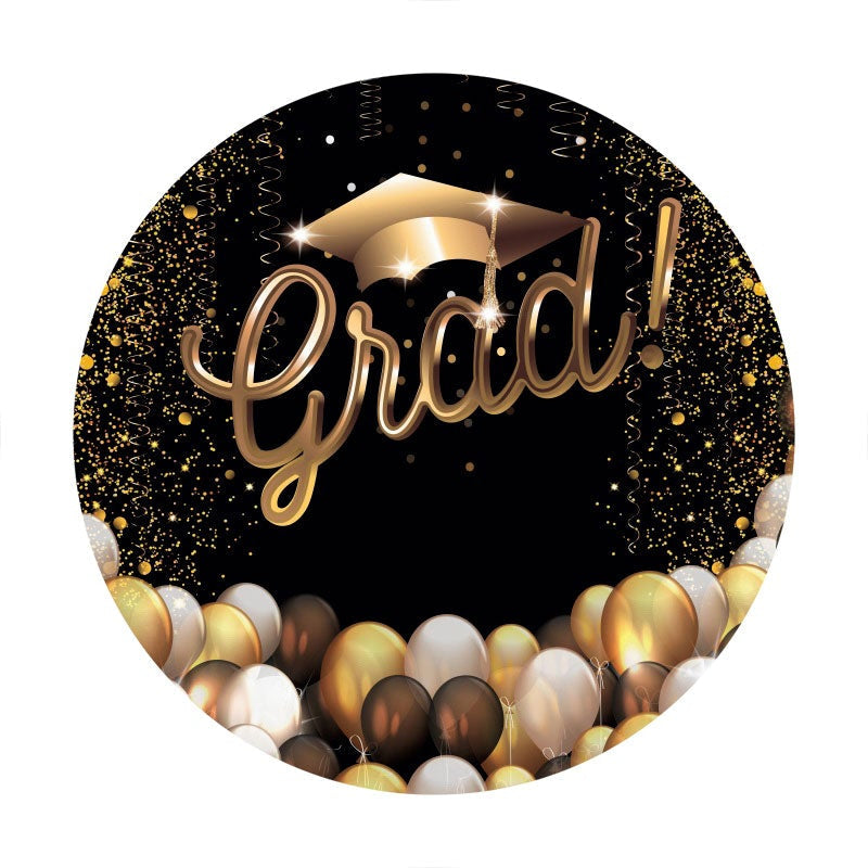 Aperturee - Gold Black Ballon Round Glitter Grad Backdrop