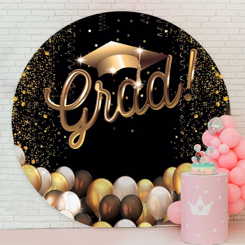 Aperturee - Gold Black Ballon Round Glitter Grad Backdrop
