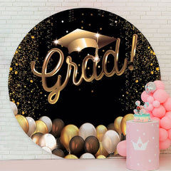 Aperturee - Gold Black Ballon Round Glitter Grad Backdrop