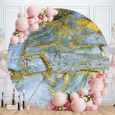 Aperturee - Gold Blue Texture Happy Birthday Round Backdrop