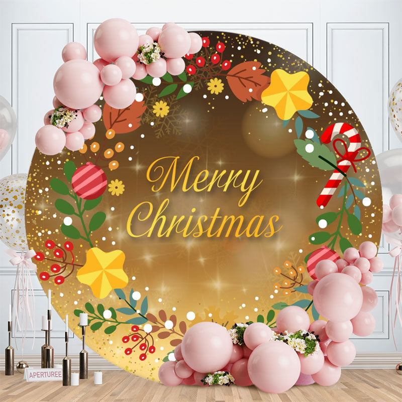 Aperturee - Gold Bokeh Glitter Round Merry Christmas Backdrop