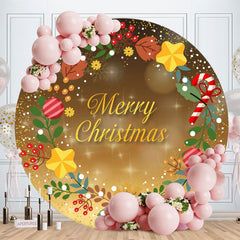 Aperturee - Gold Bokeh Glitter Round Merry Christmas Backdrop