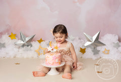 Aperturee - Gold Clouds Dusty Pink Stars Boho Portrait Sessions Backdrop For Baby