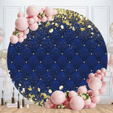 Aperturee - Gold Diamonds Navy Blue Circle Birthday Backdrop