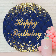 Aperturee - Gold Diamonds Round Blue Happy Birthday Backdrop