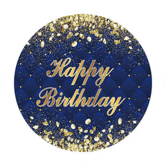 Aperturee - Gold Diamonds Round Blue Happy Birthday Backdrop