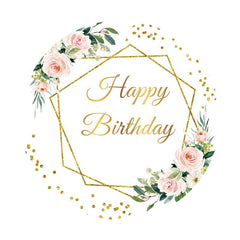 Aperturee - Gold Geometry Flower Round Happy Birthday Backdrop