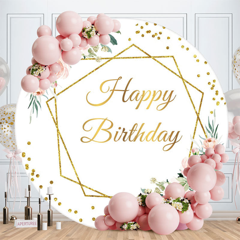 Aperturee - Gold Geometry Flower Round Happy Birthday Backdrop