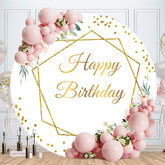 Aperturee - Gold Geometry Flower Round Happy Birthday Backdrop