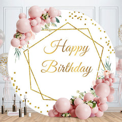 Aperturee - Gold Geometry Flower Round Happy Birthday Backdrop