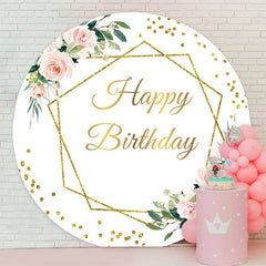 Aperturee - Gold Geometry Flower Round Happy Birthday Backdrop